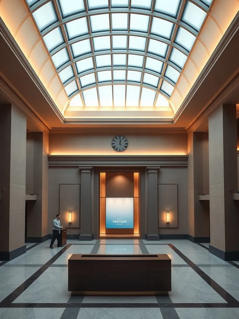 Professional minimalist bank interior in Budapest with archi