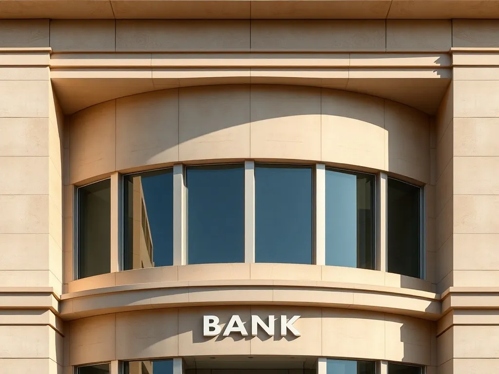 Professional architectural shot of a modern bank building fa