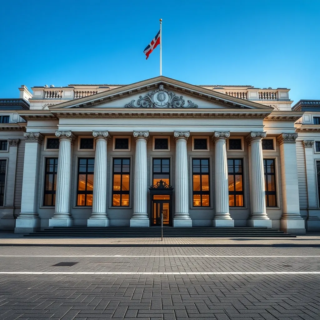 External architectural view of a classic European central ba
